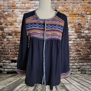 ARIANNA by Howard's - Dark Blue Top with Colourful Design